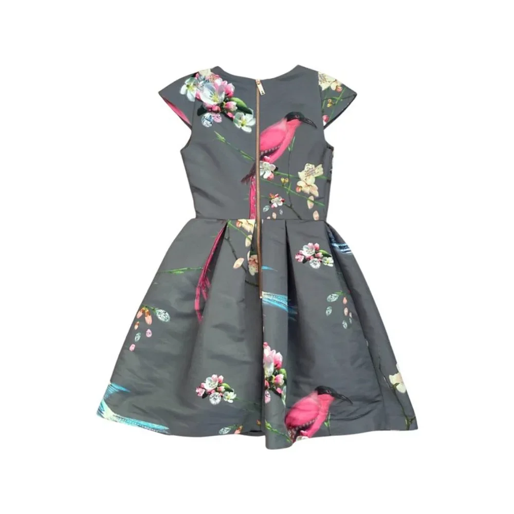 Ted Baker Gray Bir Print Dress Size 0 US size 2 - Picture 4 of 8